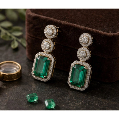 Generic Women's Brass Silver Plated Drop Earrings (Green)