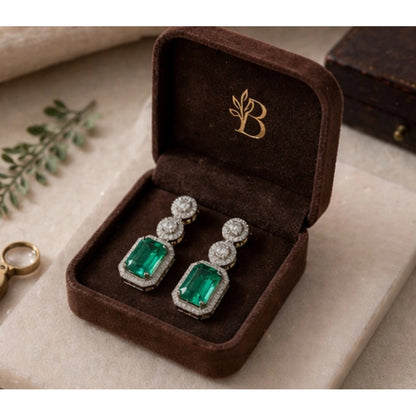 Generic Women's Brass Silver Plated Drop Earrings (Green)