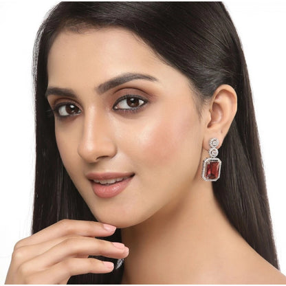 Generic Women's Brass Silver Plated Drop Earrings (Red)