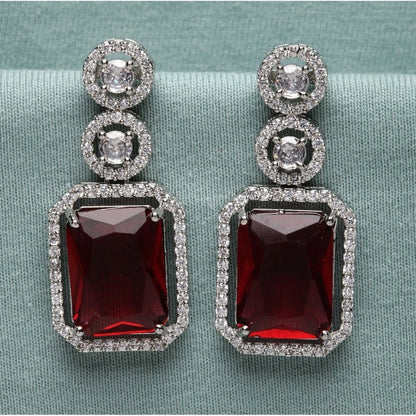 Generic Women's Brass Silver Plated Drop Earrings (Red)