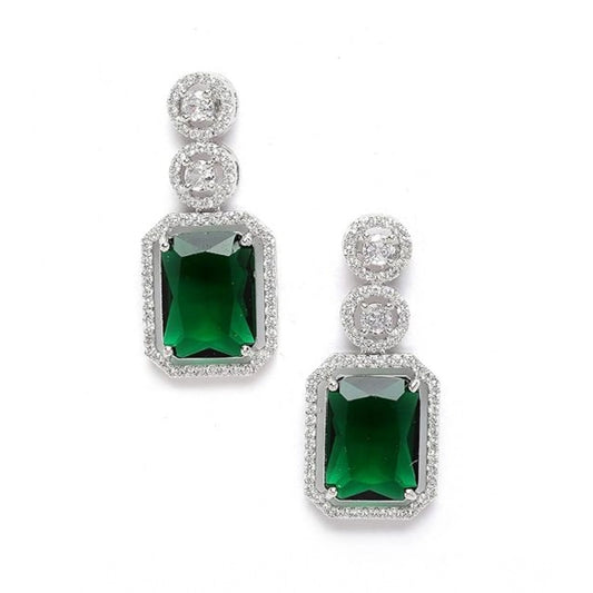 Generic Women's Brass Silver Plated Drop Earrings (Green)