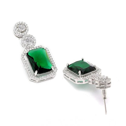 Generic Women's Brass Silver Plated Drop Earrings (Green)