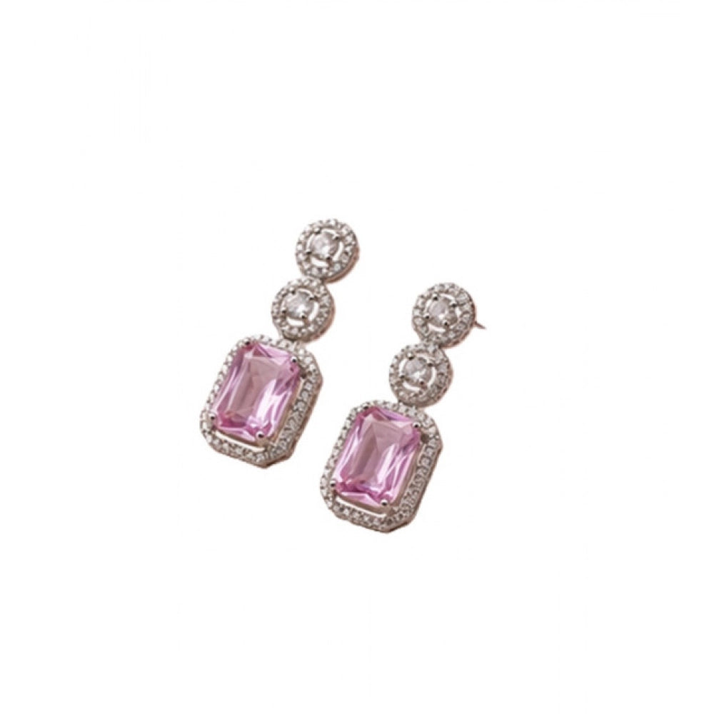 Generic Women's Brass Silver Plated Drop Earrings (Pink)