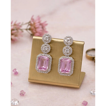 Generic Women's Brass Silver Plated Drop Earrings (Pink)