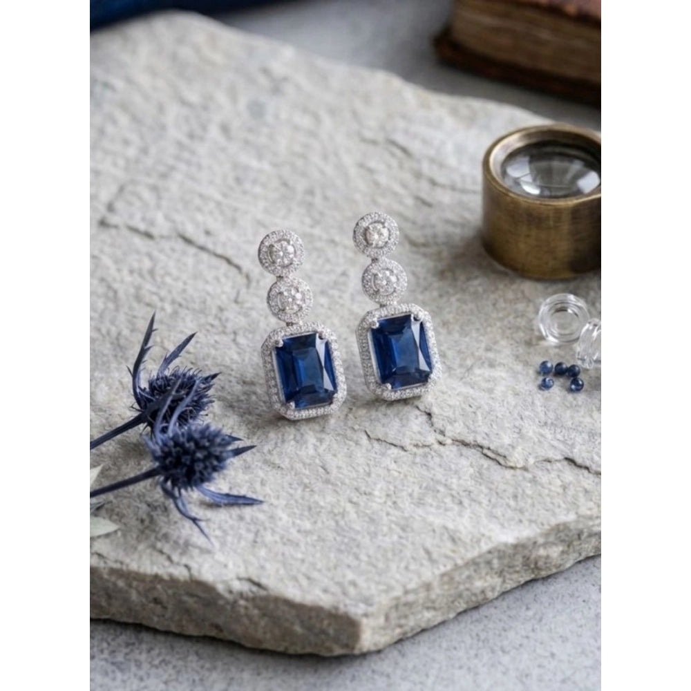 Generic Women's Brass Silver Plated Drop Earrings (Blue)