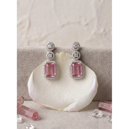 Generic Women's Brass Silver Plated Drop Earrings (Pink)