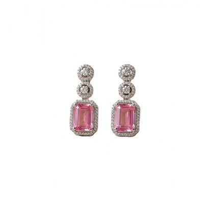 Generic Women's Brass Silver Plated Drop Earrings (Pink)