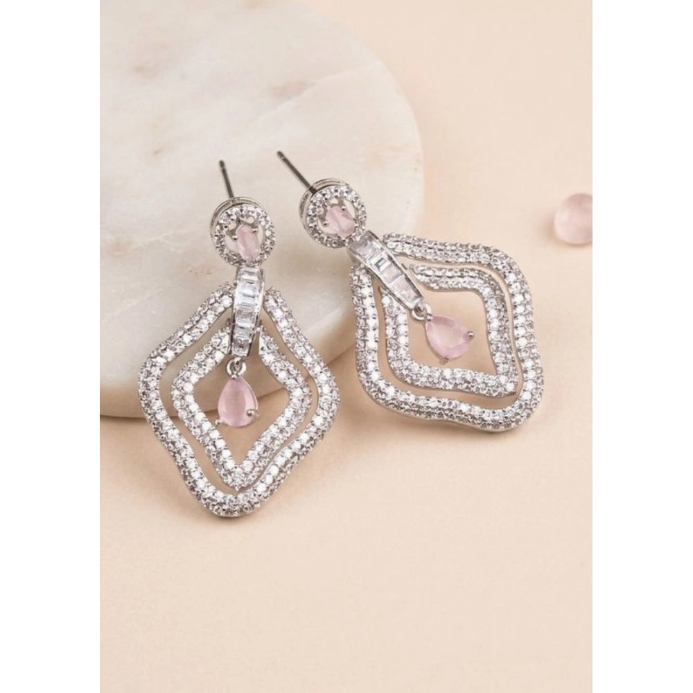 Generic Women's Brass Silver Plated Drop Earrings (Pink)