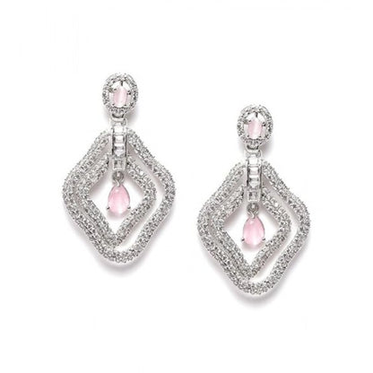 Generic Women's Brass Silver Plated Drop Earrings (Pink)