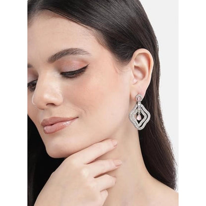 Generic Women's Brass Silver Plated Drop Earrings (Pink)