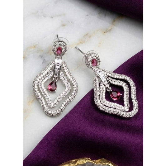 Generic Women's Brass Silver Plated Drop Earrings (Red)
