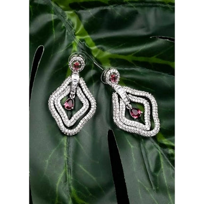 Generic Women's Brass Silver Plated Drop Earrings (Red)
