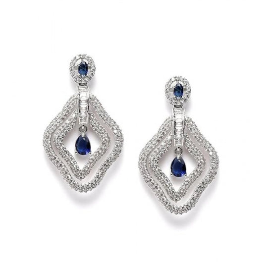 Generic Women's Brass Silver Plated Drop Earrings (Blue)