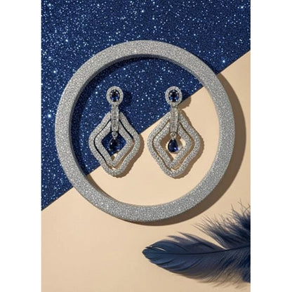 Generic Women's Brass Silver Plated Drop Earrings (Blue)