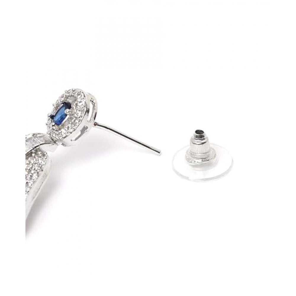Generic Women's Brass Silver Plated Drop Earrings (Blue)