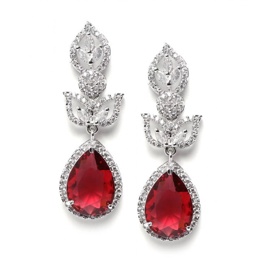 Generic Women's Brass Silver Plated Drop Earrings (Red)
