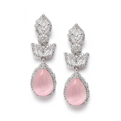 Generic Women's Brass Silver Plated Drop Earrings (Pink)