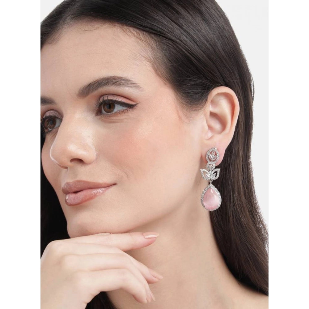 Generic Women's Brass Silver Plated Drop Earrings (Pink)