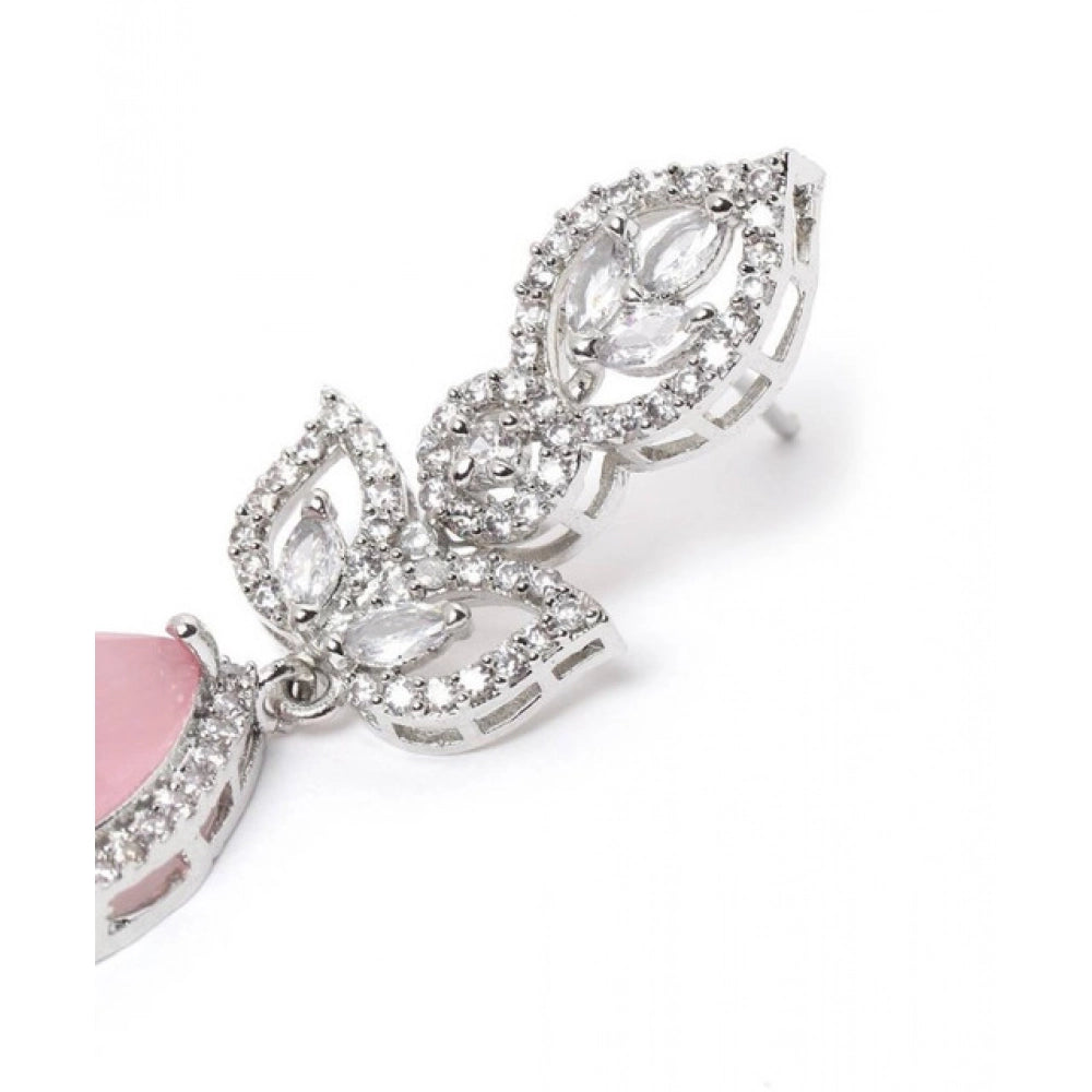 Generic Women's Brass Silver Plated Drop Earrings (Pink)