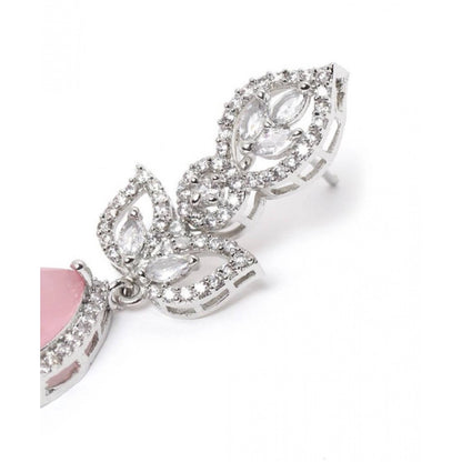 Generic Women's Brass Silver Plated Drop Earrings (Pink)