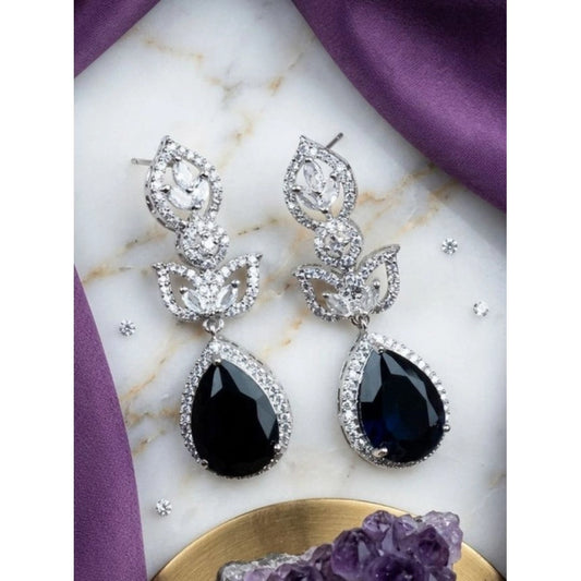 Generic Women's Brass Silver Plated Drop Earrings (Blue)