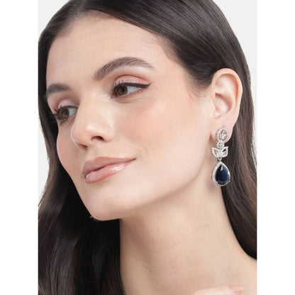 Generic Women's Brass Silver Plated Drop Earrings (Blue)