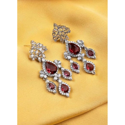 Generic Women's Brass Silver Plated Drop Earrings (Red)