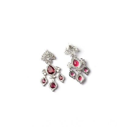 Generic Women's Brass Silver Plated Drop Earrings (Red)