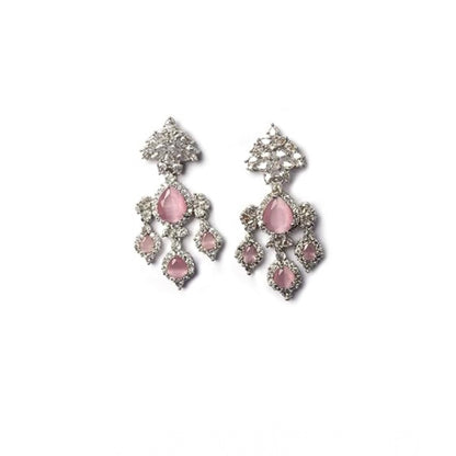 Generic Women's Brass Silver Plated Drop Earrings (Pink)