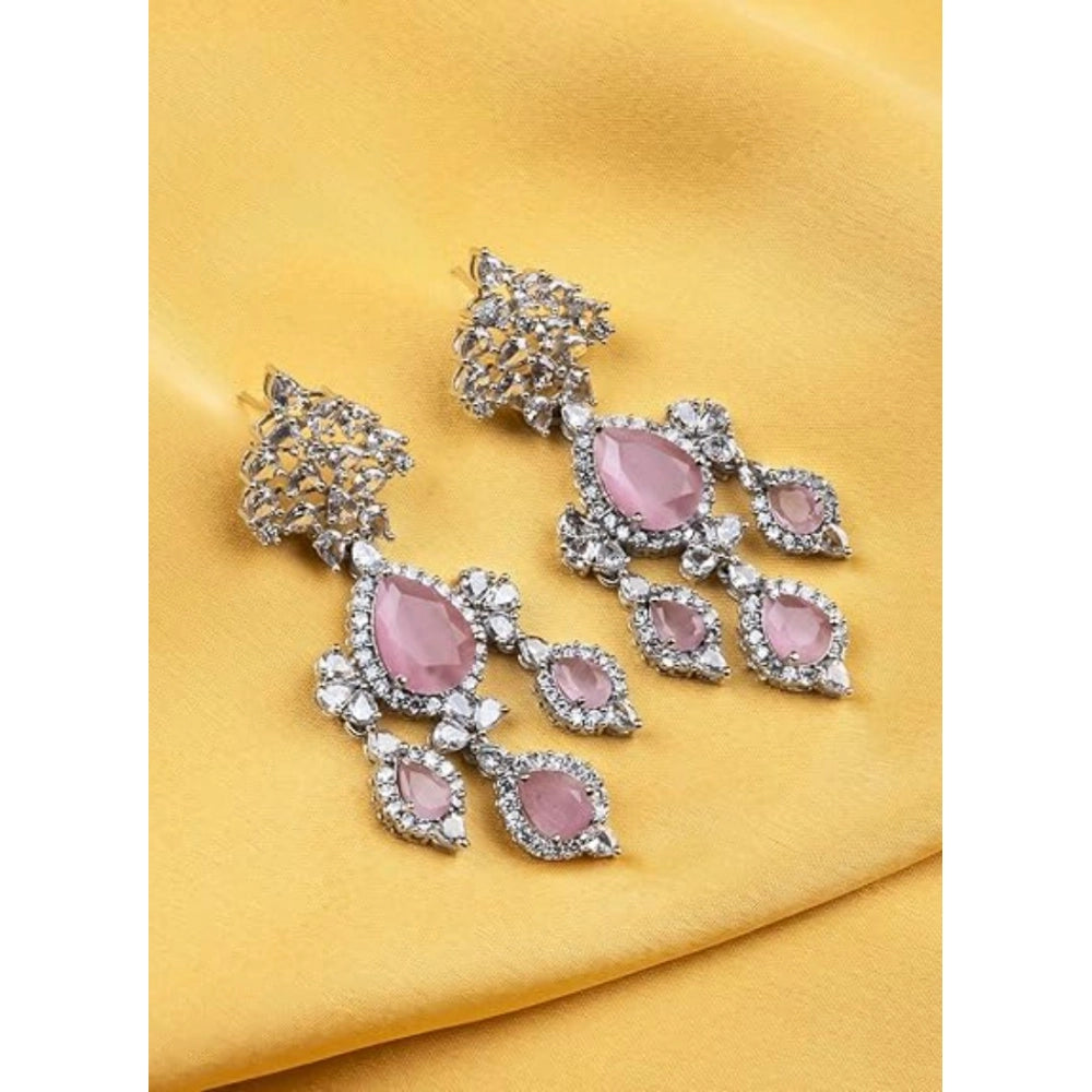 Generic Women's Brass Silver Plated Drop Earrings (Pink)