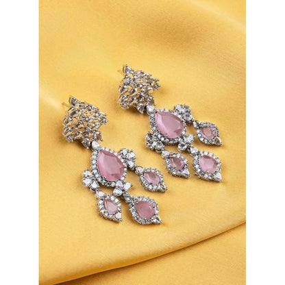 Generic Women's Brass Silver Plated Drop Earrings (Pink)