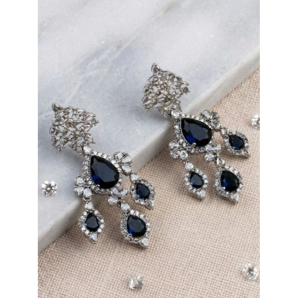 Generic Women's Brass Silver Plated Drop Earrings (Blue)