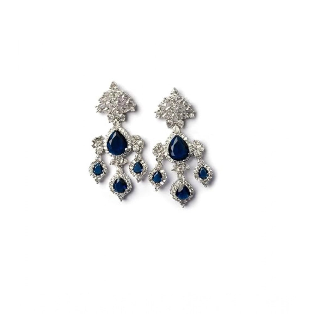 Generic Women's Brass Silver Plated Drop Earrings (Blue)