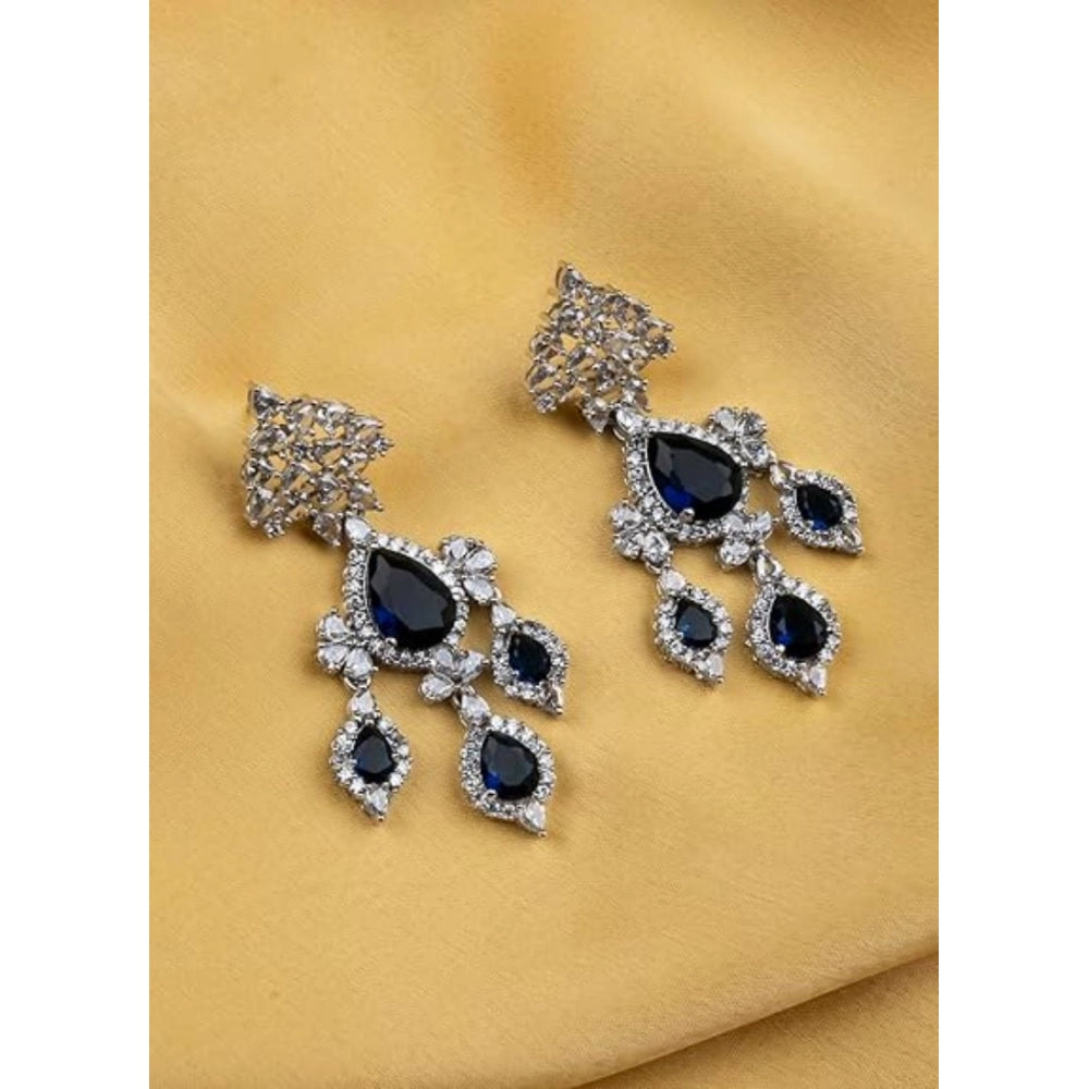 Generic Women's Brass Silver Plated Drop Earrings (Blue)