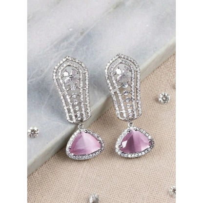 Generic Women's Brass Silver Plated Drop Earrings (Pink)
