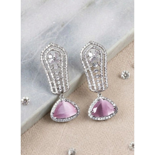 Generic Women's Brass Silver Plated Drop Earrings (Pink)