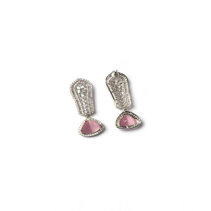 Generic Women's Brass Silver Plated Drop Earrings (Pink)
