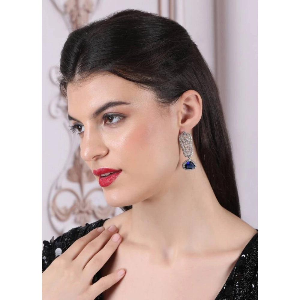 Generic Women's Brass Silver Plated Drop Earrings (Blue)