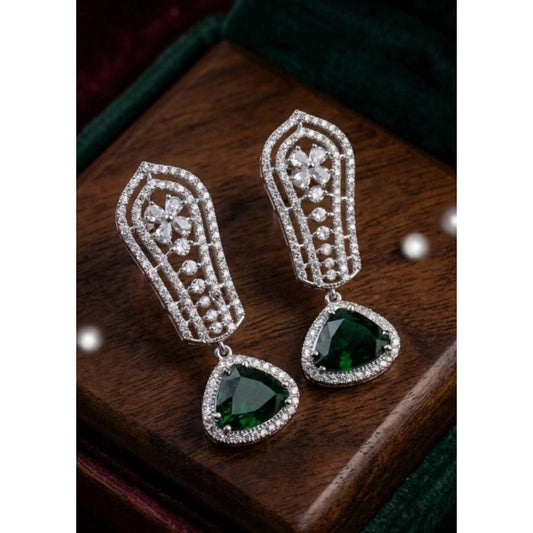 Generic Women's Brass Silver Plated Drop Earrings (Green)