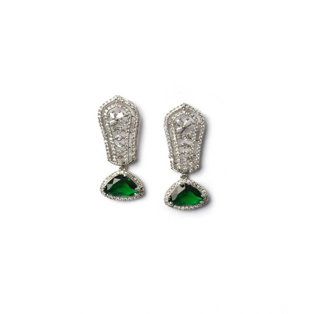 Generic Women's Brass Silver Plated Drop Earrings (Green)