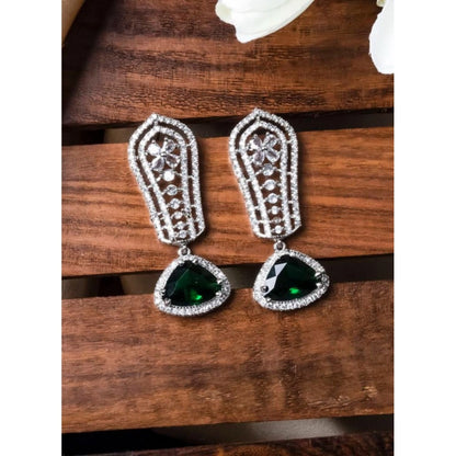 Generic Women's Brass Silver Plated Drop Earrings (Green)