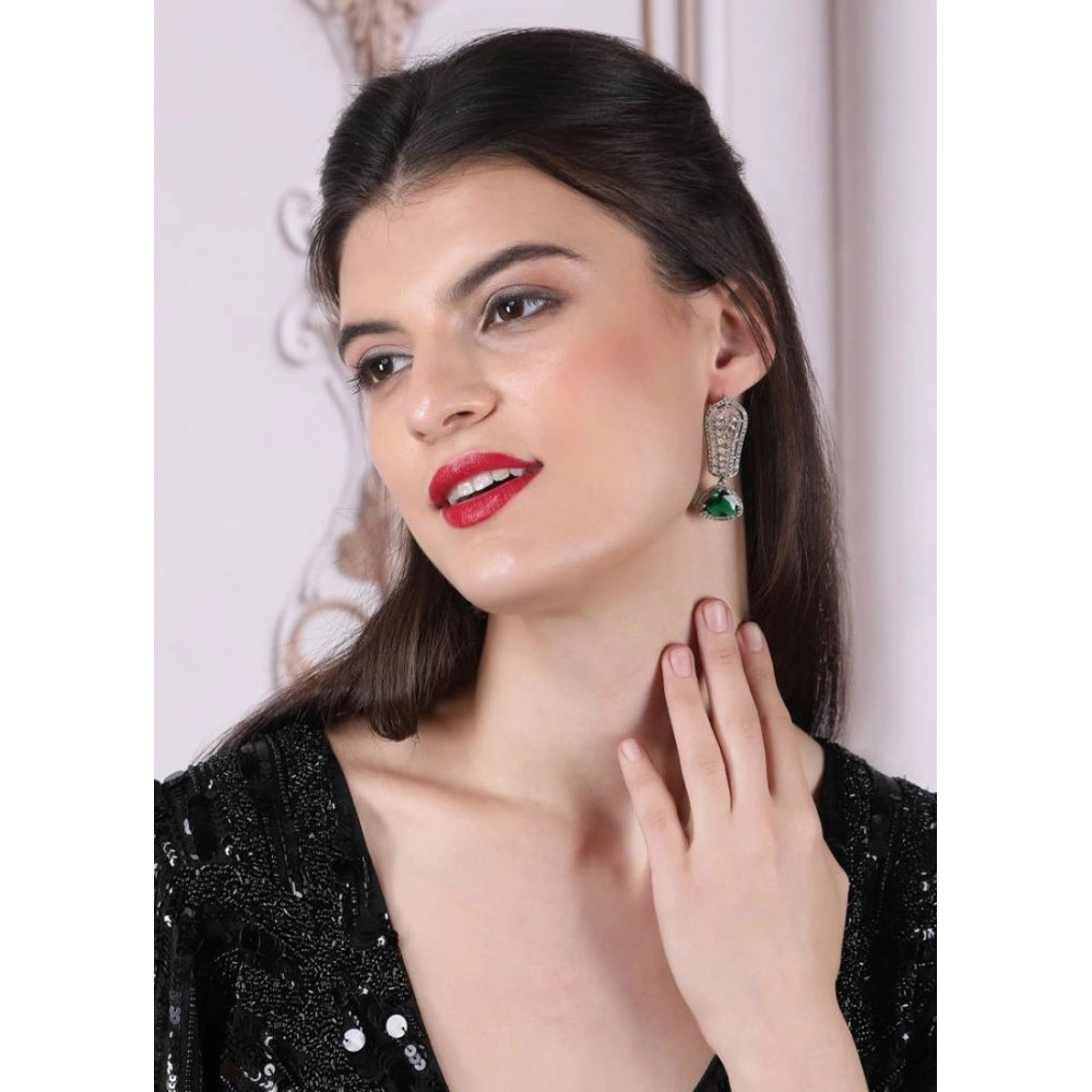 Generic Women's Brass Silver Plated Drop Earrings (Green)