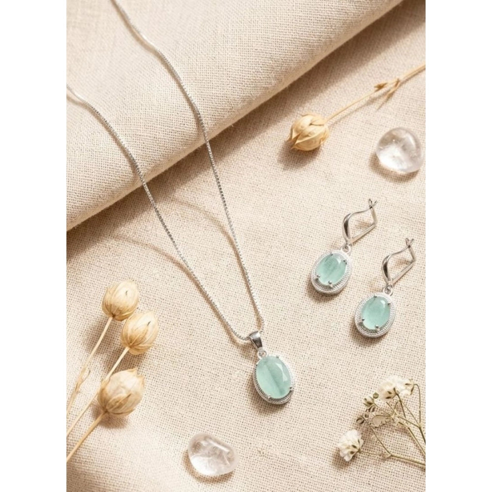 Generic Women's Brass Silver Plated Pendant Set (Turquoise)
