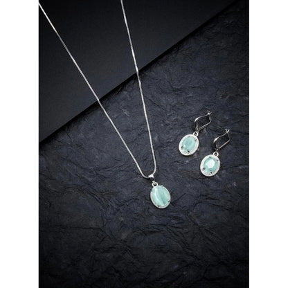 Generic Women's Brass Silver Plated Pendant Set (Turquoise)