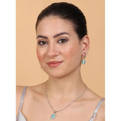 Generic Women's Brass Silver Plated Pendant Set (Turquoise)