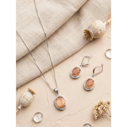 Generic Women's Brass Silver Plated Pendant Set (Orange)