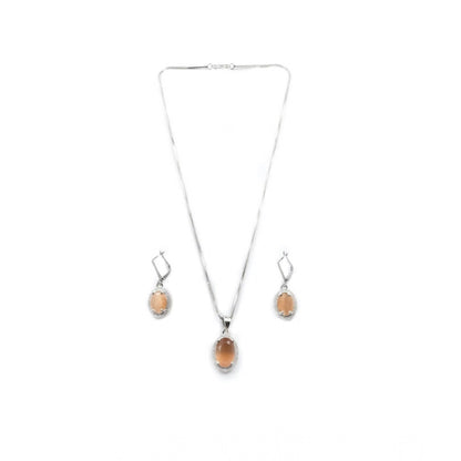 Generic Women's Brass Silver Plated Pendant Set (Orange)