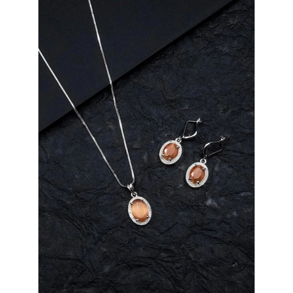 Generic Women's Brass Silver Plated Pendant Set (Orange)