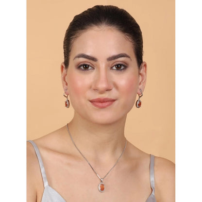 Generic Women's Brass Silver Plated Pendant Set (Orange)