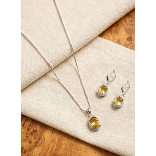 Generic Women's Brass Silver Plated Pendant Set (Yellow)